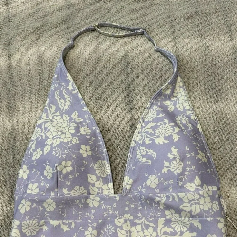 Summersalt Vintage Floral Halter Plunge One Piece Swim Bathing Suit 8 NWT